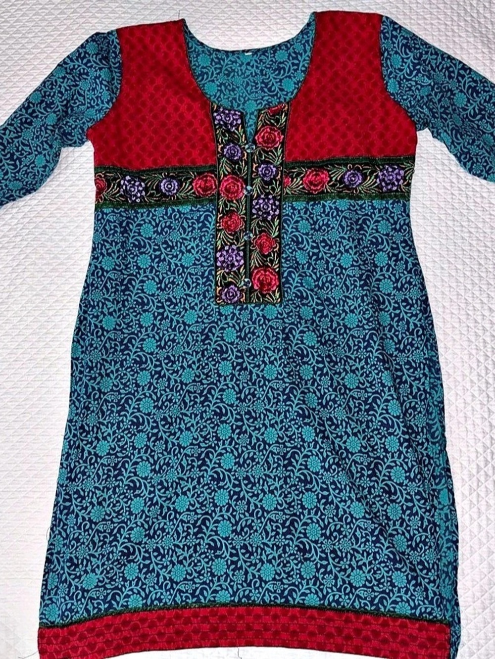 Floral Kurta in Blue & Red Like New